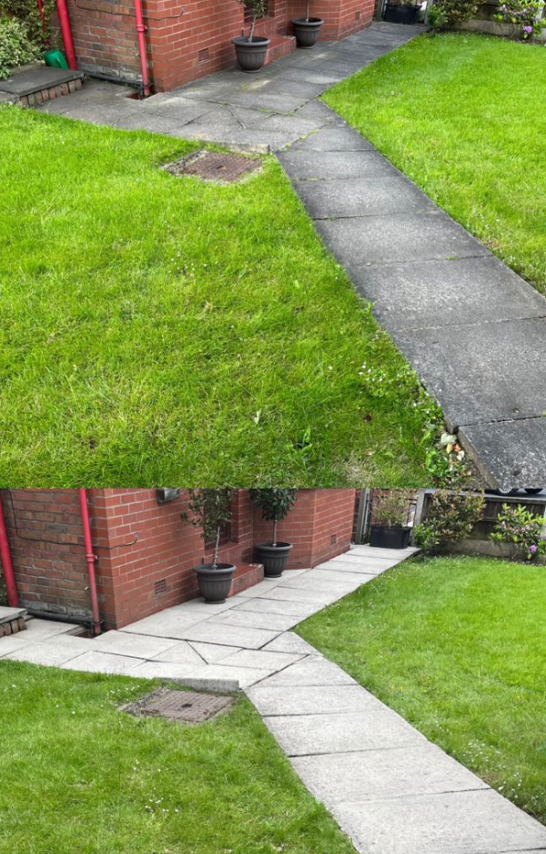 Lawn mowing and edging before and after